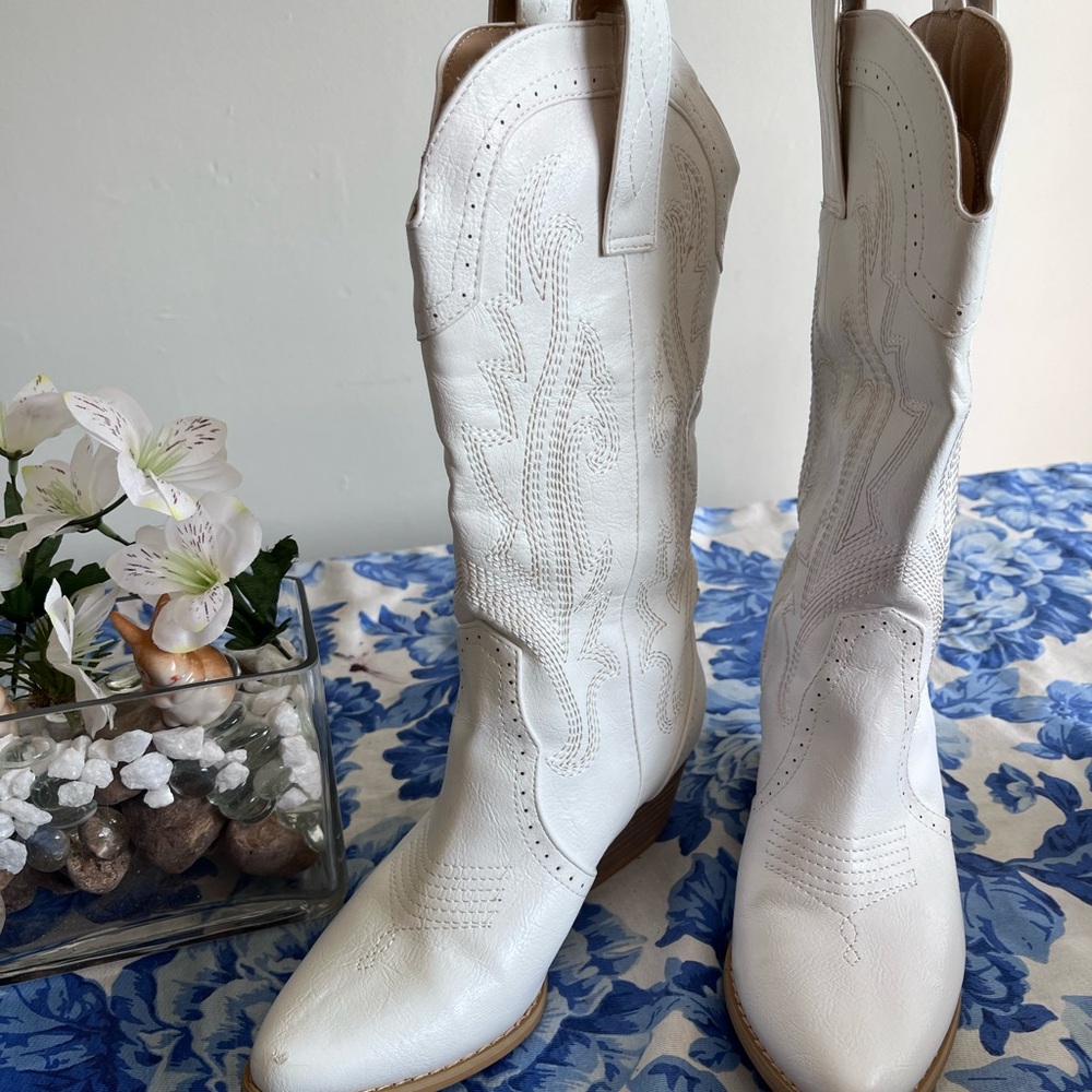 Women ARIAT Blanco Western White Cowgirl Boots Size 6